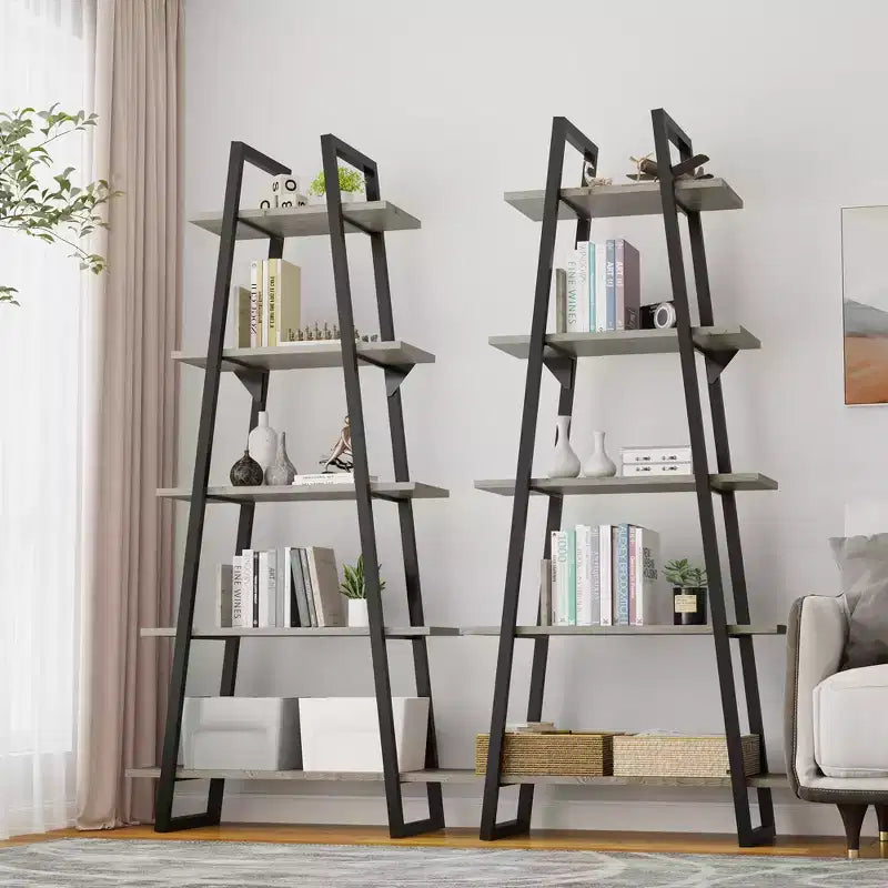 Grande étagère industrielle en bois à 5 niveaux avec design rustique ouvert, étagères de présentation autoportantes pour le rangement à domicile ou au bureau