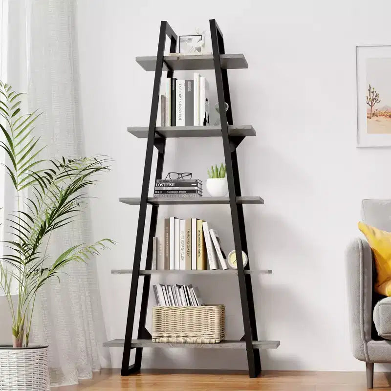 Grande étagère industrielle en bois à 5 niveaux avec design rustique ouvert, étagères de présentation autoportantes pour le rangement à domicile ou au bureau