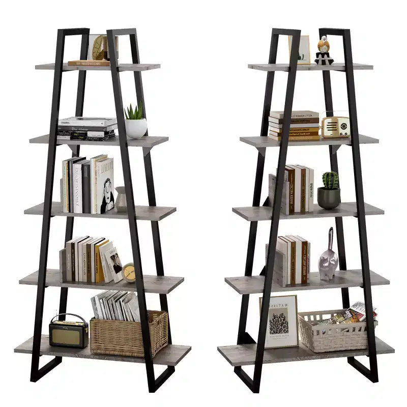 Grande étagère industrielle en bois à 5 niveaux avec design rustique ouvert, étagères de présentation autoportantes pour le rangement à domicile ou au bureau