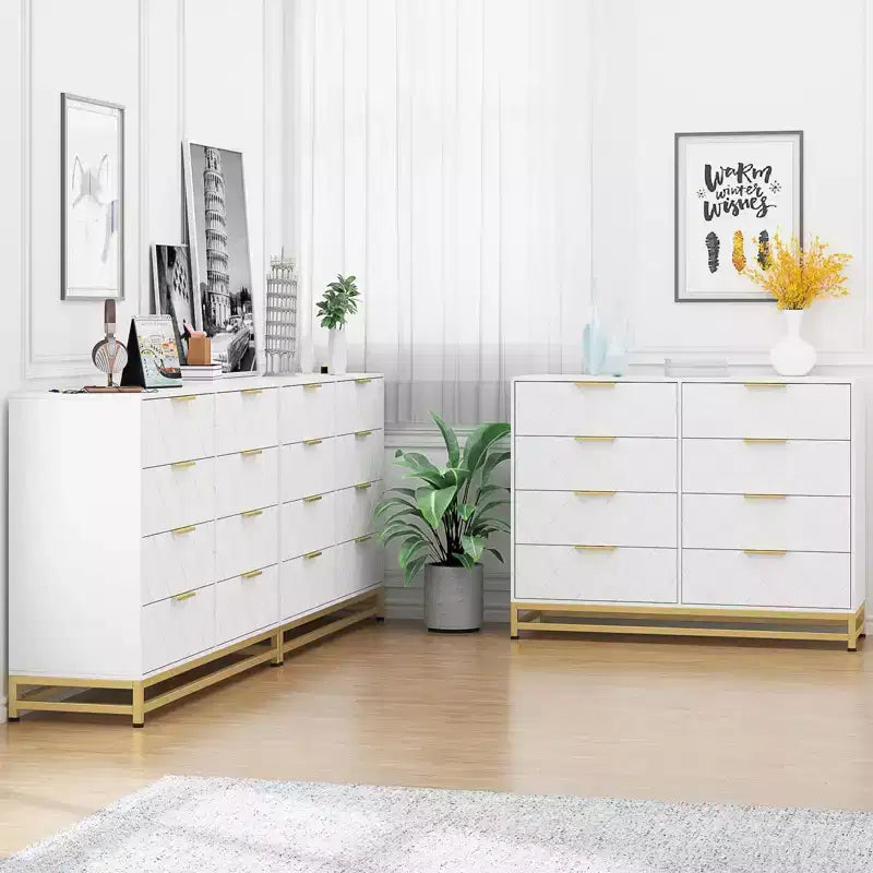 Commode en bois à 8 tiroirs avec poignées en métal, commode de chambre moderne et robuste avec tiroirs profonds, commode en bois à cadre métallique, commode robuste