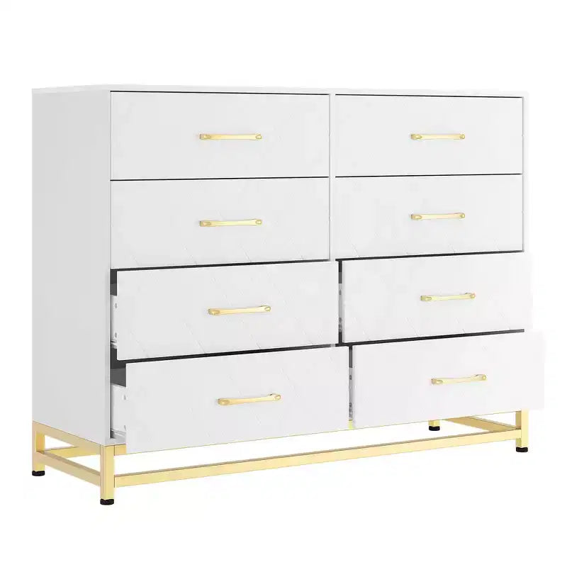 Commode en bois à 8 tiroirs avec poignées en métal, commode de chambre moderne et robuste avec tiroirs profonds, commode en bois à cadre métallique, commode robuste