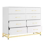 Commode en bois à 8 tiroirs avec poignées en métal, commode de chambre moderne et robuste avec tiroirs profonds, commode en bois à cadre métallique, commode robuste