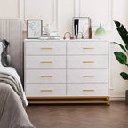 Commode en bois à 8 tiroirs avec poignées en métal, commode de chambre moderne et robuste avec tiroirs profonds, commode en bois à cadre métallique, commode robuste