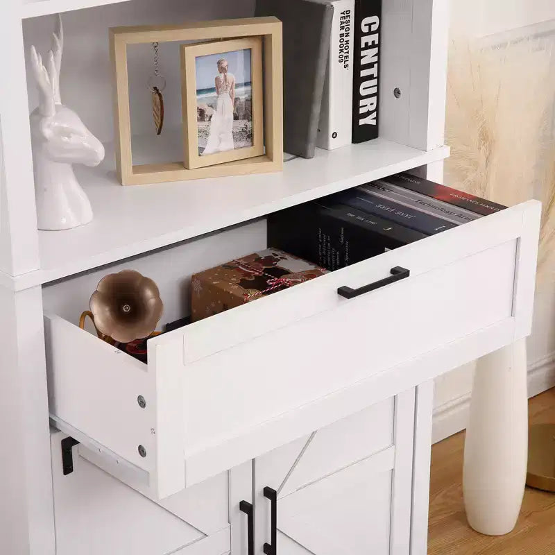Bibliothèque haute de 72 po avec portes, 6 étagères avec tiroirs et étagères réglables, étagère ouverte du sol au plafond pour chambre à coucher, salon, maison, bureau