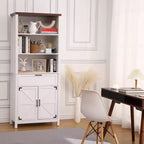 Bibliothèque haute de 72 po avec portes, 6 étagères avec tiroirs et étagères réglables, étagère ouverte du sol au plafond pour chambre à coucher, salon, maison, bureau