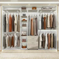 Besiost Closet Organizer System with Tower Shelving, Heavy-duty Clothing Rack with Wood Drawers
