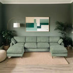 PexFix 6-Seat Modern Corduroy Modular Sectional Sofa U-Shaped Convertible L-Shaped Design with Ottoman and Pillows for Living Room Office Olive Green