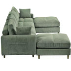 PexFix Canapé modulaire moderne en velours côtelé 6 places, conception convertible en U ou en L avec pouf et coussins pour salon ou bureau, vert olive