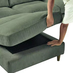 PexFix Canapé modulaire moderne en velours côtelé 6 places, conception convertible en U ou en L avec pouf et coussins pour salon ou bureau, vert olive