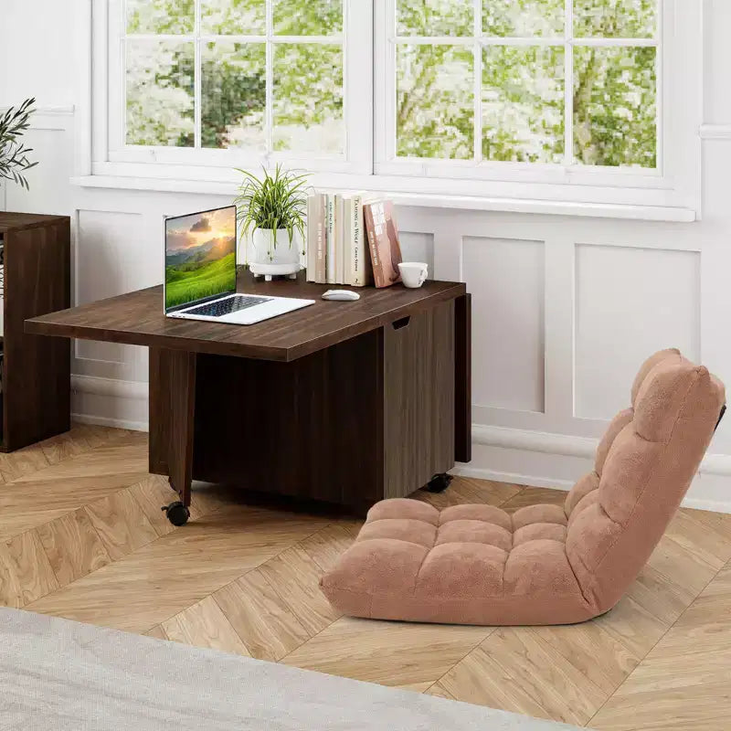 Table basse pliable Costway 48, table basse extensible avec armoires de rangement et roulettes, chêne/noyer/marron