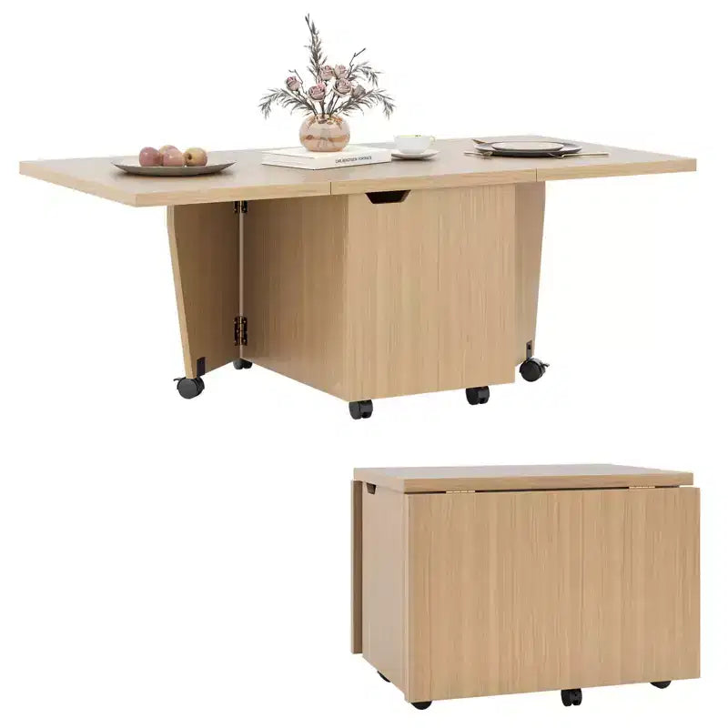 Table basse pliable Costway 48, table basse extensible avec armoires de rangement et roulettes, chêne/noyer/marron