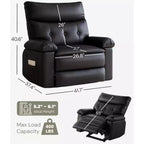 Fauteuil inclinable manuel surdimensionné, grand fauteuil paresseux en cuir PU pour adultes avec rembourrage éponge 1,5X, fonctions de chaleur et de massage - Noir
