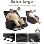Fauteuil inclinable manuel surdimensionné, grand fauteuil paresseux en cuir PU pour adultes avec rembourrage éponge 1,5X, fonctions de chaleur et de massage - Noir
