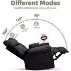 Fauteuil inclinable manuel surdimensionné, grand fauteuil paresseux en cuir PU pour adultes avec rembourrage éponge 1,5X, fonctions de chaleur et de massage - Noir