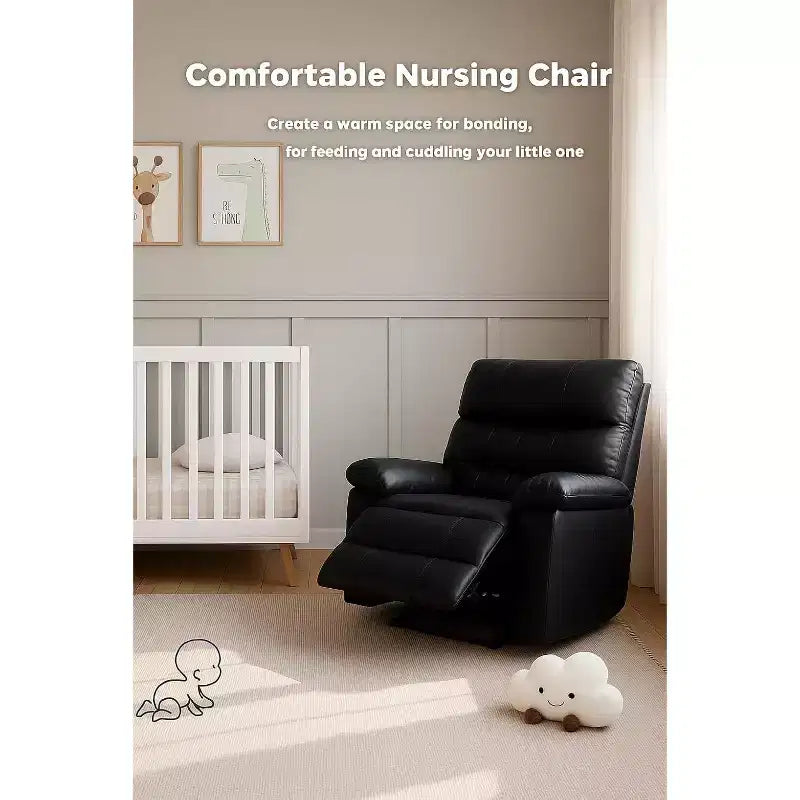 Fauteuil inclinable manuel surdimensionné, grand fauteuil paresseux en cuir PU pour adultes avec rembourrage éponge 1,5X, fonctions de chaleur et de massage - Noir