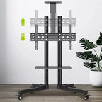 Mobile TV Stand For 32-65 Inch TVs, -15~+15 Tilt TV Cart Holds Up To 110Lbs, Rolling Mobile Floor Movable Monitor Holder W/Laptop Shelf For Home
