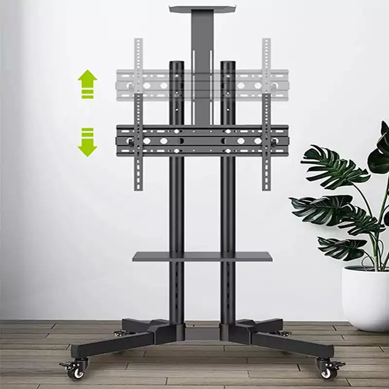 Mobile TV Stand For 32-65 Inch TVs, -15~+15 Tilt TV Cart Holds Up To 110Lbs, Rolling Mobile Floor Movable Monitor Holder W/Laptop Shelf For Home