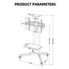 Support TV mobile pour téléviseurs de 32 à 65 pouces, chariot TV inclinable de -15 à +15° supportant jusqu'à 50 kg, support de moniteur mobile roulant avec étagère pour ordinateur portable pour la maison