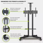 Support TV mobile pour téléviseurs de 32 à 65 pouces, chariot TV inclinable de -15 à +15° supportant jusqu'à 50 kg, support de moniteur mobile roulant avec étagère pour ordinateur portable pour la maison