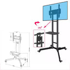 Support TV mobile pour téléviseurs de 32 à 65 pouces, chariot TV inclinable de -15 à +15° supportant jusqu'à 50 kg, support de moniteur mobile roulant avec étagère pour ordinateur portable pour la maison