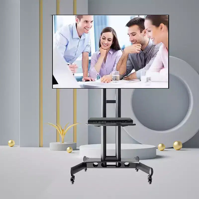 Support TV mobile pour téléviseurs de 32 à 65 pouces, chariot TV inclinable de -15 à +15° supportant jusqu'à 50 kg, support de moniteur mobile roulant avec étagère pour ordinateur portable pour la maison