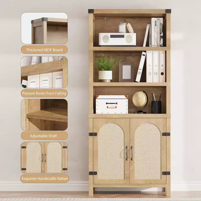 Bibliothèques et étagères rustiques avec portes, bibliothèques en bois à 3 étagères avec armoires, étagères de rangement de 70 cm de haut sur pied pour chambre à coucher