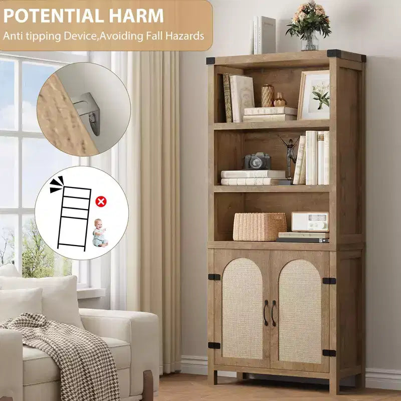 Bibliothèques et étagères rustiques avec portes, bibliothèques en bois à 3 étagères avec armoires, étagères de rangement de 70 cm de haut sur pied pour chambre à coucher