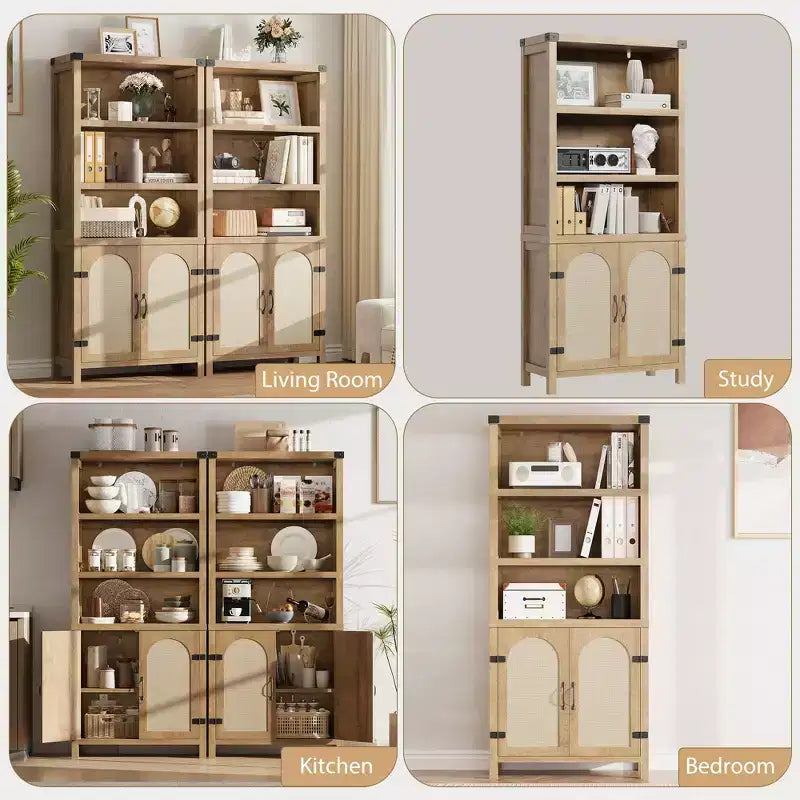 Bibliothèques et étagères rustiques avec portes, bibliothèques en bois à 3 étagères avec armoires, étagères de rangement de 70 cm de haut sur pied pour chambre à coucher