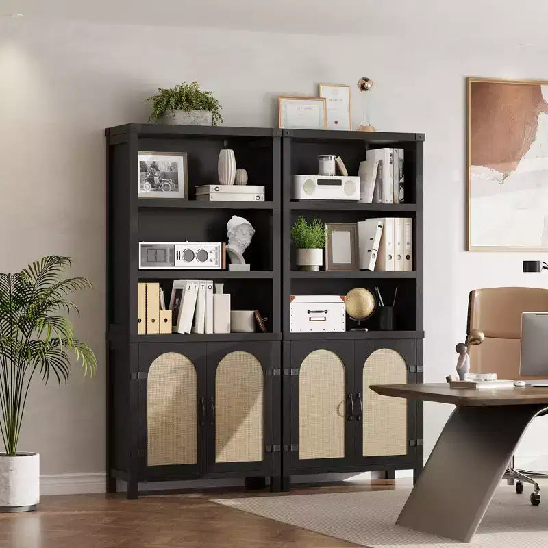 Bibliothèques et étagères rustiques avec portes, bibliothèques en bois à 3 étagères avec armoires, étagères de rangement de 70 cm de haut sur pied pour chambre à coucher