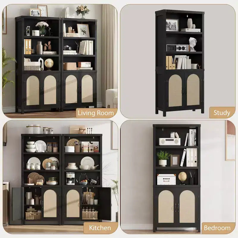 Bibliothèques et étagères rustiques avec portes, bibliothèques en bois à 3 étagères avec armoires, étagères de rangement de 70 cm de haut sur pied pour chambre à coucher