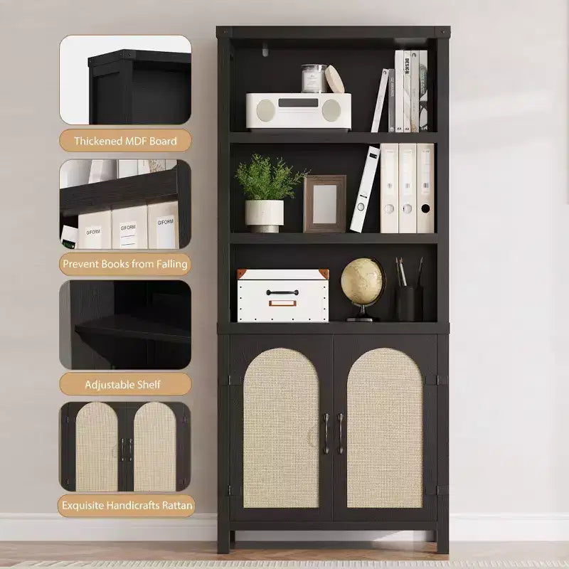 Bibliothèques et étagères rustiques avec portes, bibliothèques en bois à 3 étagères avec armoires, étagères de rangement de 70 cm de haut sur pied pour chambre à coucher