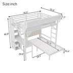 Lit superposé en métal blanc, taille double sur lit simple, avec bureau et étagères, détachable, avec LED et station de recharge