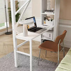 Lit superposé en métal blanc, taille double sur lit simple, avec bureau et étagères, détachable, avec LED et station de recharge