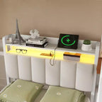 Lit superposé en métal blanc, taille double sur lit simple, avec bureau et étagères, détachable, avec LED et station de recharge