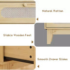 Commode en rotin naturel, commode à 3 tiroirs, table de chevet en rotin, petite armoire bohème, poignées et pieds en bois, table de chevet