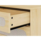 Commode en rotin naturel, commode à 3 tiroirs, table de chevet en rotin, petite armoire bohème, poignées et pieds en bois, table de chevet