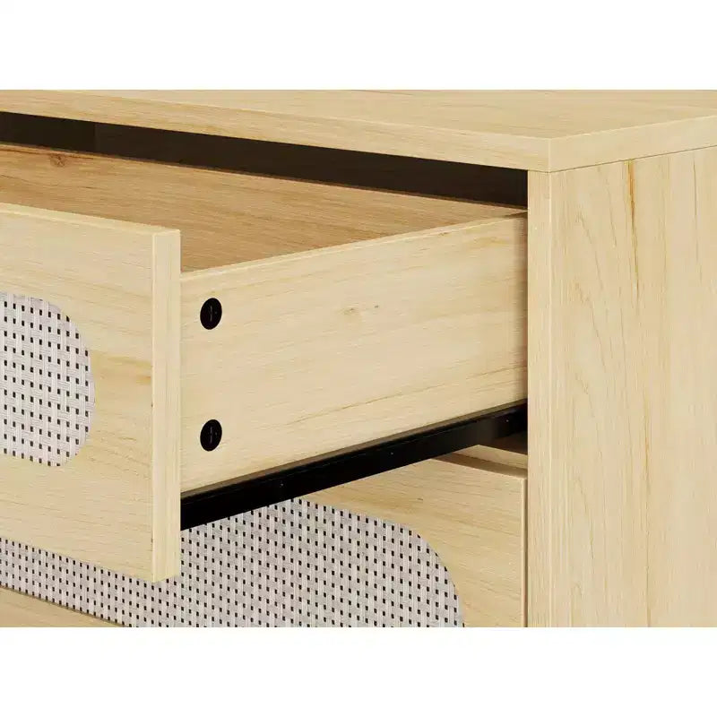 Commode en rotin naturel, commode à 3 tiroirs, table de chevet en rotin, petite armoire bohème, poignées et pieds en bois, table de chevet