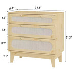 Commode en rotin naturel, commode à 3 tiroirs, table de chevet en rotin, petite armoire bohème, poignées et pieds en bois, table de chevet