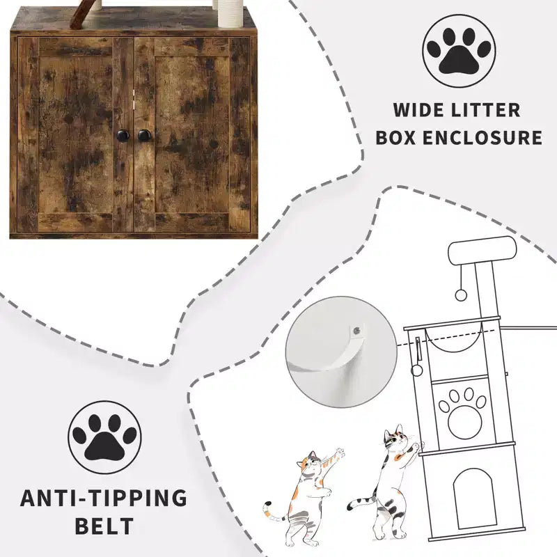 Arbre à chat avec abri litière, meuble pour chat multi-niveaux 2 en 1 avec hamac et poteaux à griffer