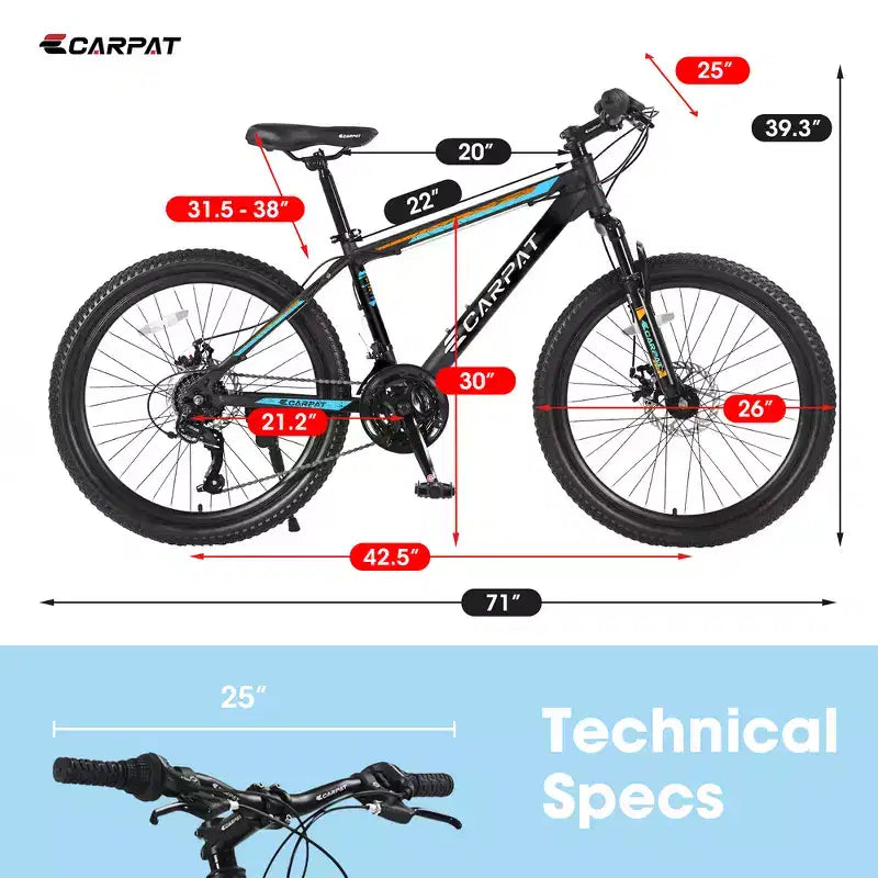 VTT Zeus & Ruta 26 avec 21 vitesses, double suspension, cadre en acier à haute teneur en carbone, pour adultes et adolescents