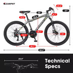 VTT Zeus & Ruta 24 avec 21 vitesses, double frein à disque, cadre en acier durable pour garçons et filles