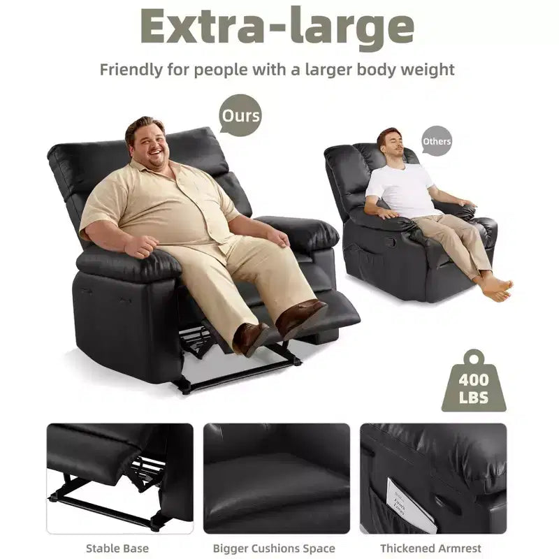 27 fauteuils inclinables surdimensionnés en cuir PU avec rembourrage éponge 1,5X (pour adultes, salon/chambre)