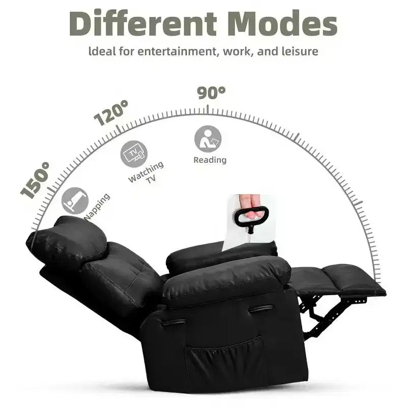 27 fauteuils inclinables surdimensionnés en cuir PU avec rembourrage éponge 1,5X (pour adultes, salon/chambre)