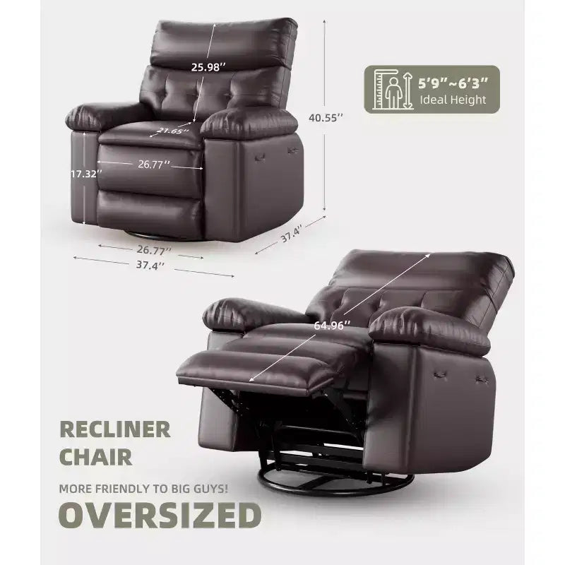 27 fauteuils inclinables surdimensionnés en cuir PU avec rembourrage éponge 1,5X (pour adultes, salon/chambre)