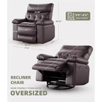 27 fauteuils inclinables surdimensionnés en cuir PU avec rembourrage éponge 1,5X (pour adultes, salon/chambre)