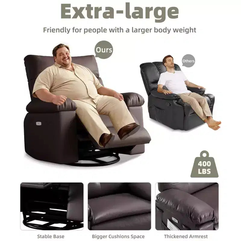 27 fauteuils inclinables surdimensionnés en cuir PU avec rembourrage éponge 1,5X (pour adultes, salon/chambre)