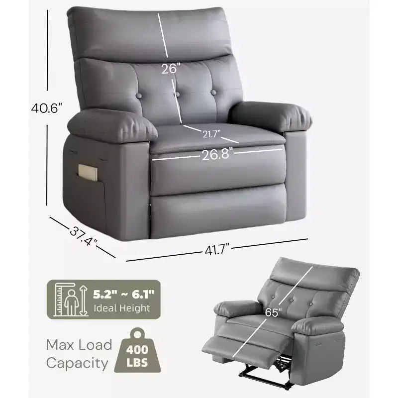 27 fauteuils inclinables surdimensionnés en cuir PU avec rembourrage éponge 1,5X (pour adultes, salon/chambre)
