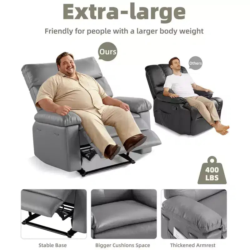 27 fauteuils inclinables surdimensionnés en cuir PU avec rembourrage éponge 1,5X (pour adultes, salon/chambre)