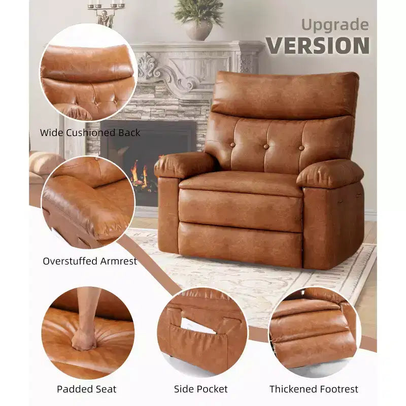 27 fauteuils inclinables surdimensionnés en cuir PU avec rembourrage éponge 1,5X (pour adultes, salon/chambre)