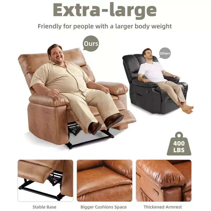 27 fauteuils inclinables surdimensionnés en cuir PU avec rembourrage éponge 1,5X (pour adultes, salon/chambre)